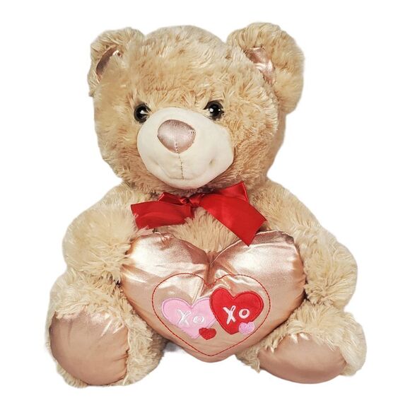 Kellytoy Valentines Day Bear w/Bow Plush Stuffed Animal Sweetheart Brown 14" - Picture 1 of 11